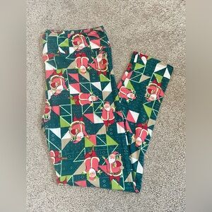 LuLaRoe TC Leggings NWOT Green and Pink Santa Christmas Holiday